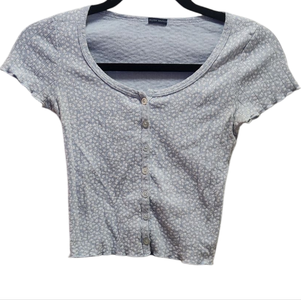 Women's light blue button-up semi crop Brandy Melville